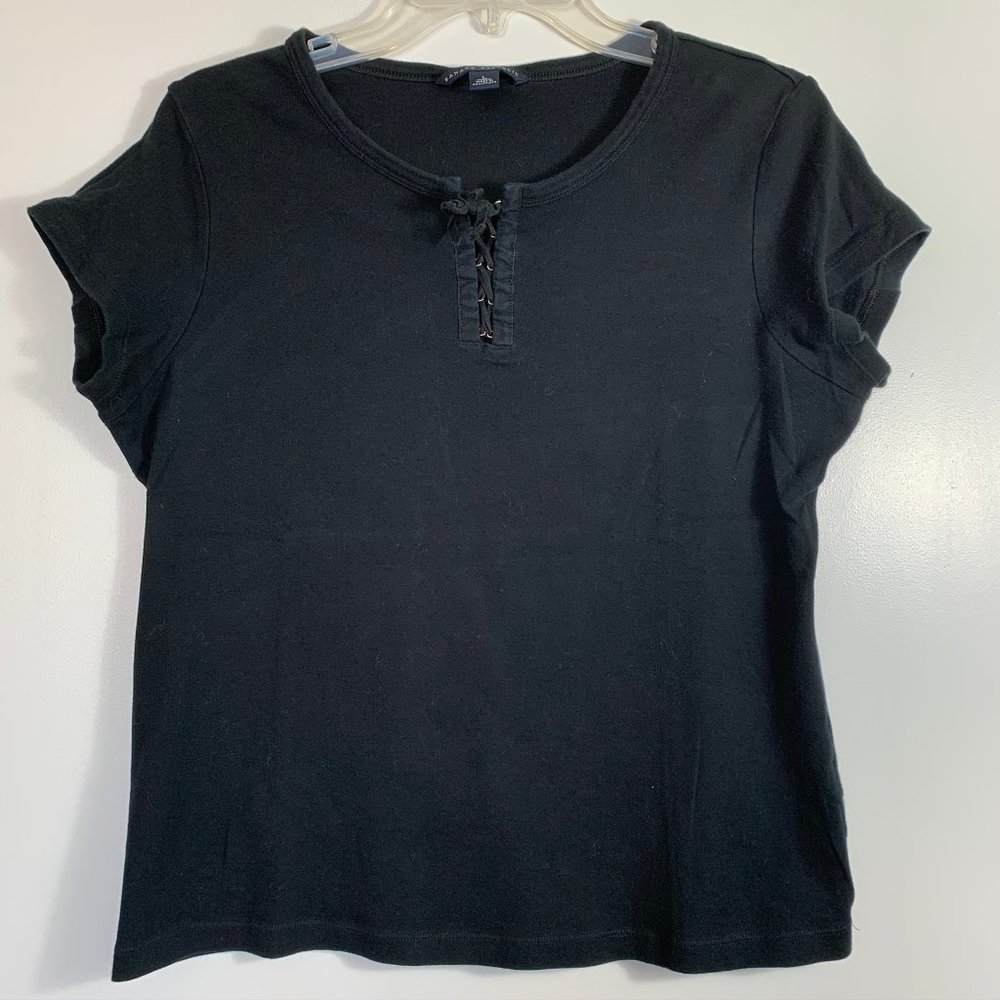 Banana Republic Criss Cross Tie T-Shirt Black L